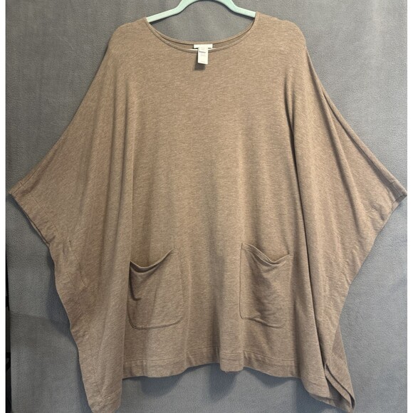 J. Jill Pure Jill Poncho Pima Cotton Plus Size 1X-2X Brown Earthtones Pockets - Picture 3 of 8